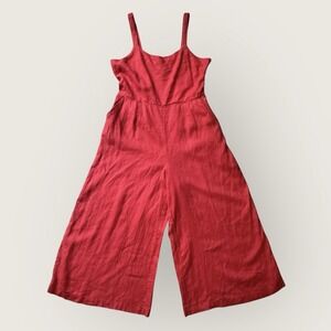 Cynthia Rowley Jumpsuit 100% Linen Women's Size 12‎ Orange Red Cropped Leg